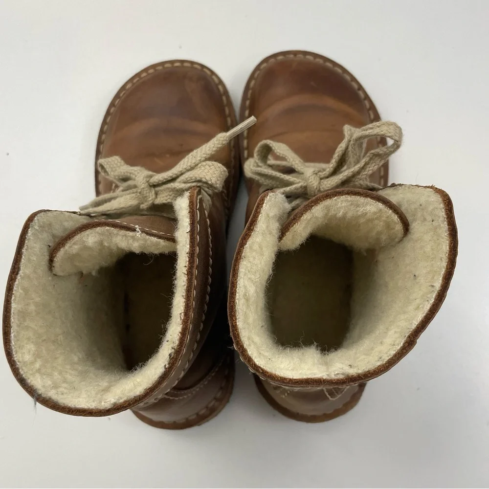 Women’s Brown Lace-Up Leather Boots with Cream Laces - Picture 9 of 15